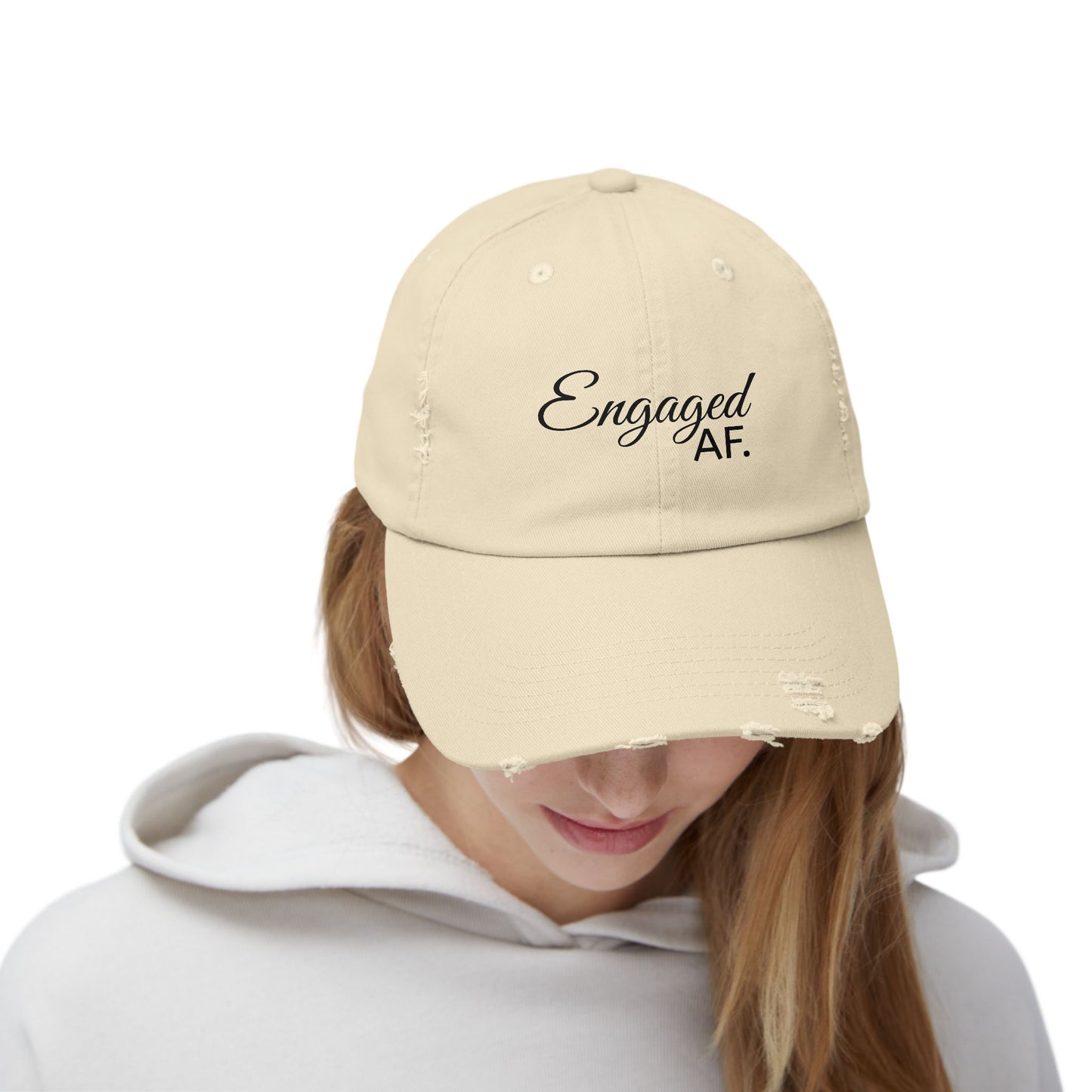 Engaged AF Distressed Cap, Trendy Engagement Gift, Casual Everyday Fashion, Unisex Black Hat, Wedding Celebration Accessory