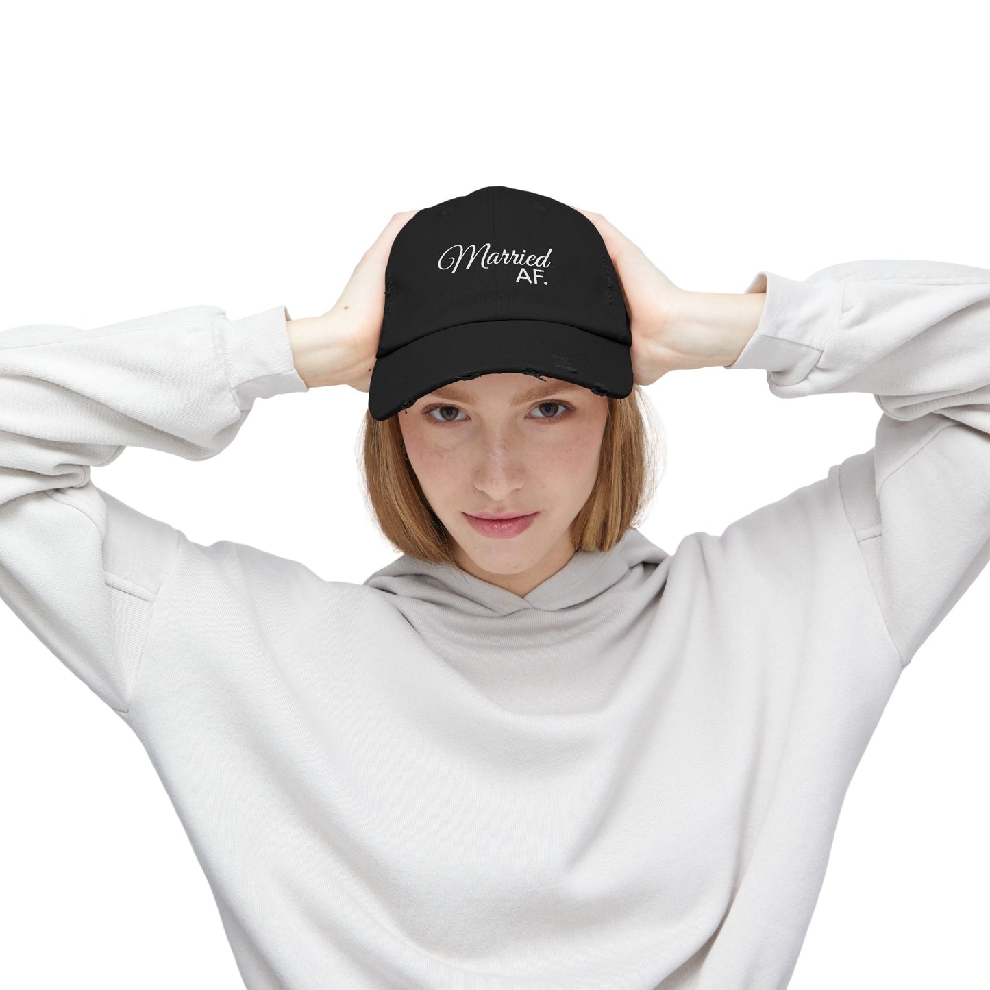 Married AF Distressed Cap, Trendy Engagement Gift, Casual Everyday Fashion, Unisex Black Hat, Wedding Celebration Accessory