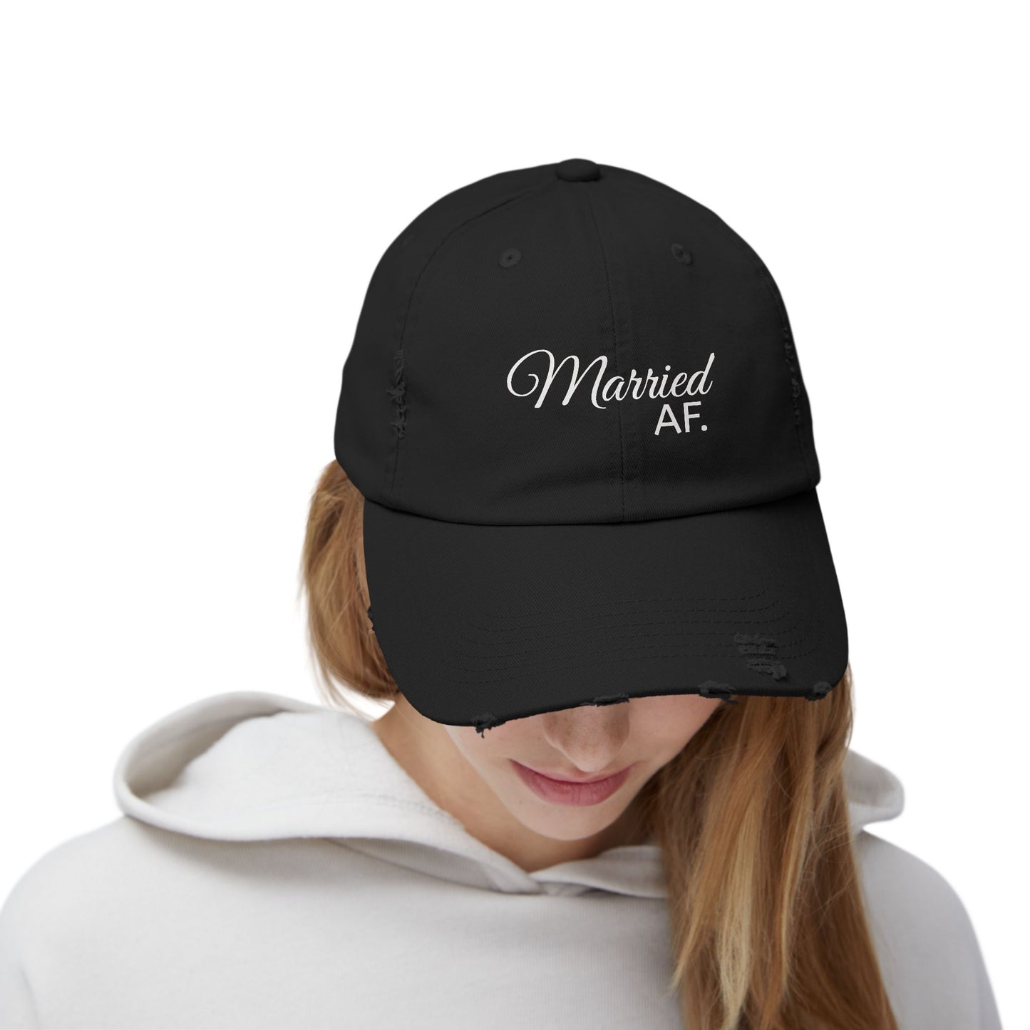 Married AF Distressed Cap, Trendy Engagement Gift, Casual Everyday Fashion, Unisex Black Hat, Wedding Celebration Accessory