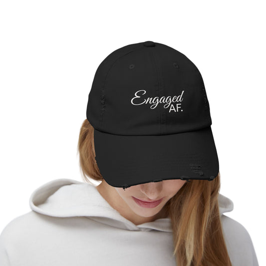 Engaged AF Distressed Cap, Trendy Engagement Gift, Casual Everyday Fashion, Unisex Black Hat, Wedding Celebration Accessory