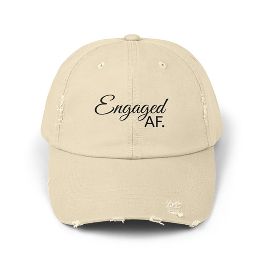 Engaged AF Distressed Cap, Trendy Engagement Gift, Casual Everyday Fashion, Unisex Black Hat, Wedding Celebration Accessory